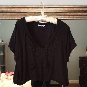 Black cropped top with tassel and drawstring